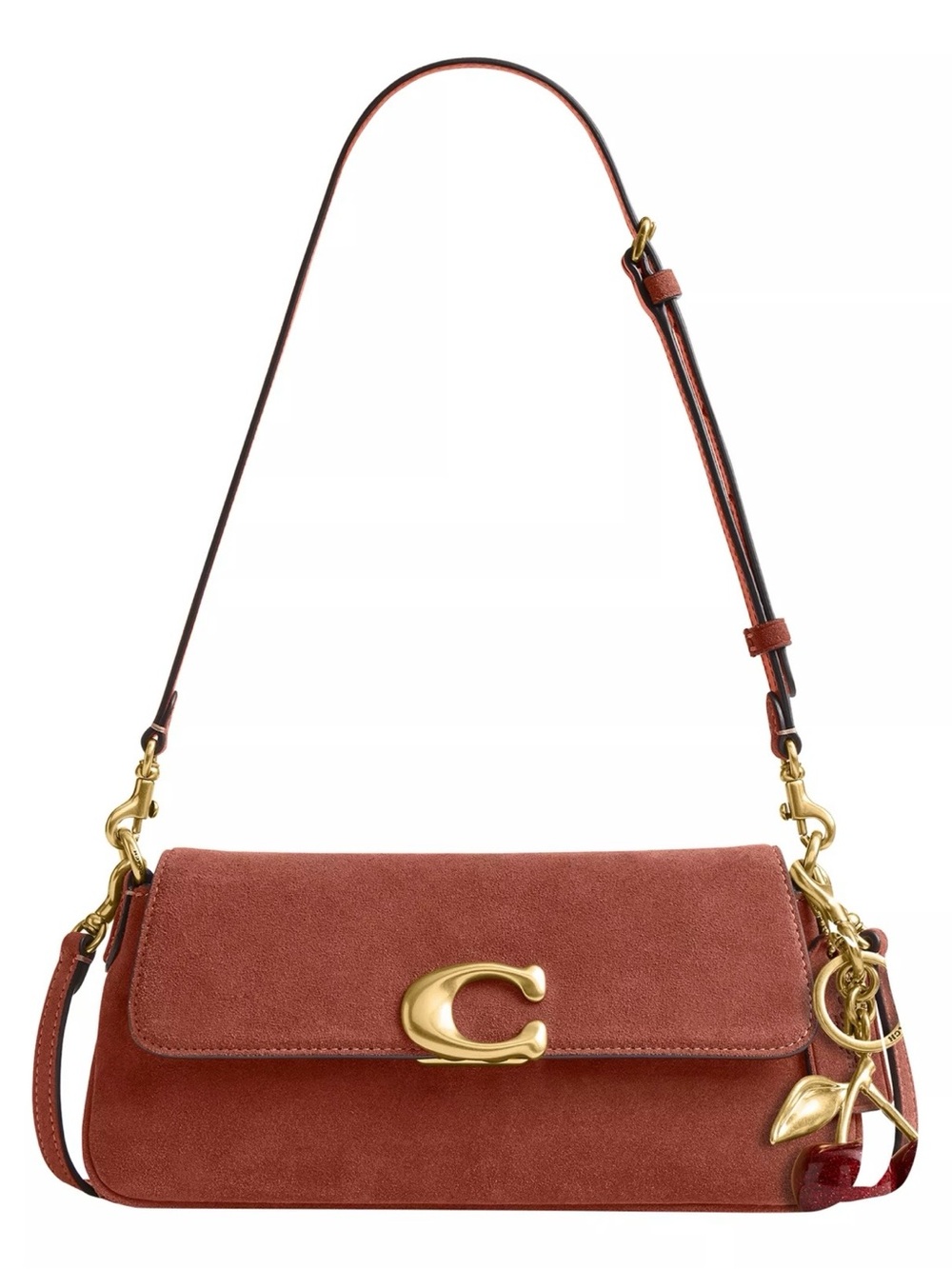 Coach Suede Clay Shoulder Bag with Brass Hardware